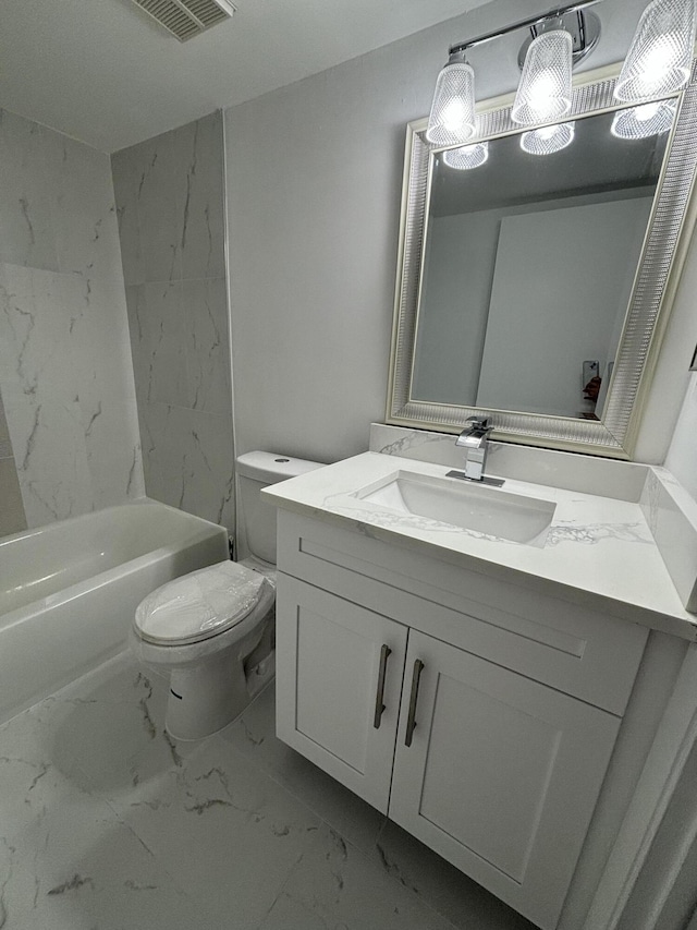 7690 Tahiti Ln Unit 102, Lake Worth, FL 33467 - full bathroom featuring marble finish floors, toilet, vanity, and bathtub / shower combination