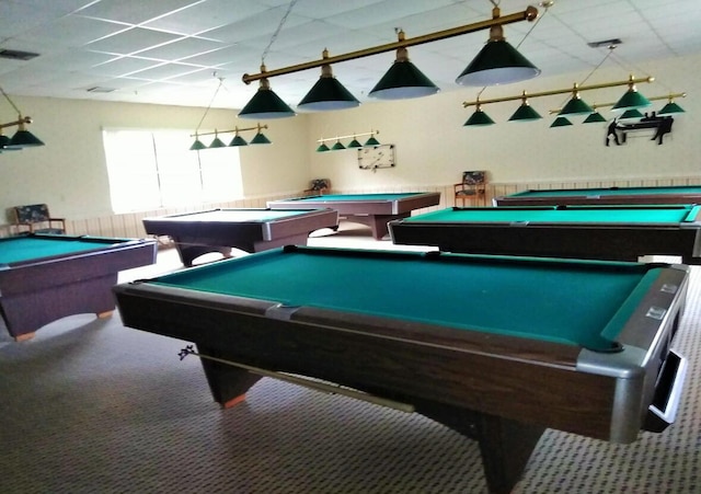 7690 Tahiti Ln Unit 102, Lake Worth, FL 33467 - recreation room with billiards, carpet floors, and a drop ceiling