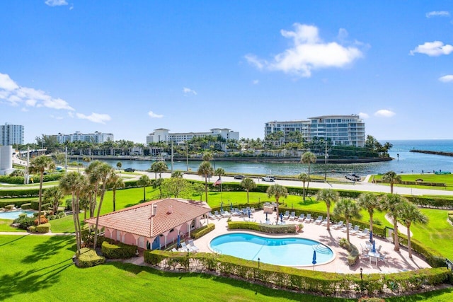 1040 Banyan Rd Unit 501C, Boca Raton, FL 33432 - bird's eye view of a large body of water and a pool area