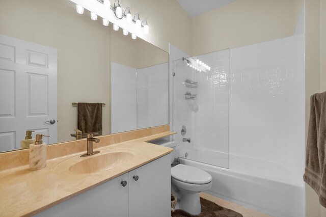 10393 Lexington Cir S, Boynton Beach, FL 33436 - bathroom with toilet, tile patterned flooring, vanity, and bathtub / shower combination