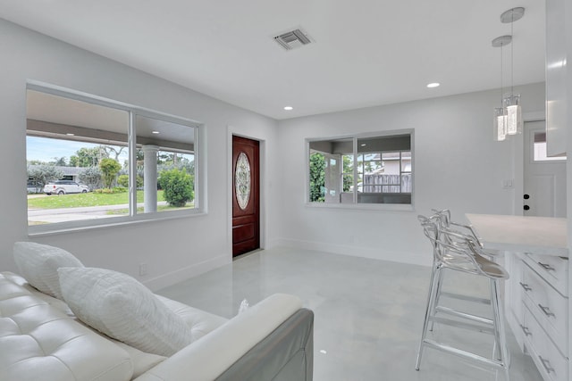 5305 Cleveland Rd, Delray Beach, FL 33484 - foyer with baseboards, plenty of natural light, finished concrete floors, and recessed lighting