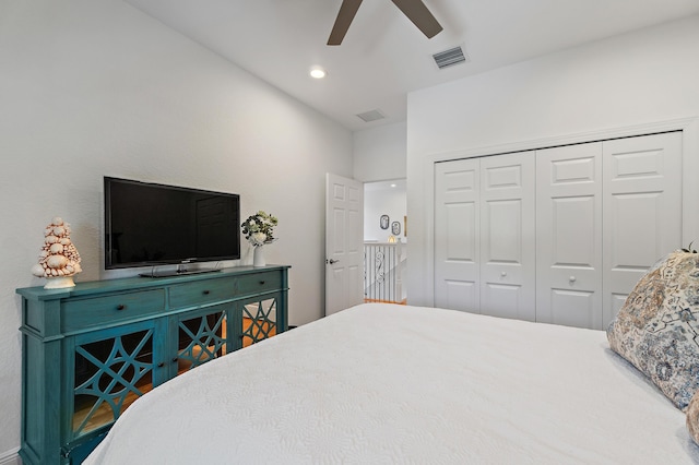 4608 Cadiz Cir, Palm Beach Gardens, FL 33418 - bedroom with a closet, a ceiling fan, and recessed lighting