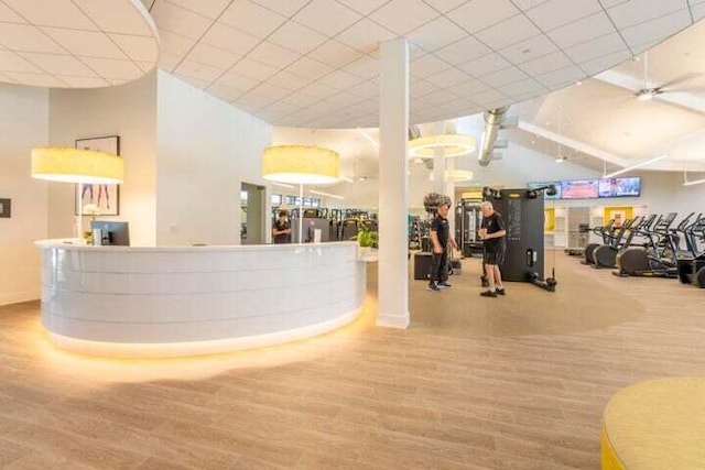 reception area featuring ceiling fan