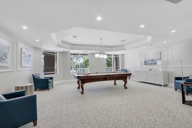 230 Ocean Grande Blvd Unit 501, Jupiter, FL 33477 - rec room featuring carpet, a raised ceiling, baseboards, recessed lighting, and ornamental molding