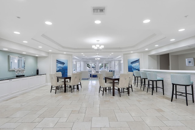 230 Ocean Grande Blvd Unit 501, Jupiter, FL 33477 - dining space with a raised ceiling, a chandelier, and recessed lighting