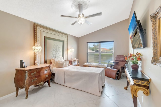 7780 Lake Champlain Ct, Delray Beach, FL 33446 - bedroom featuring vaulted ceiling, ceiling fan, baseboards, and light tile patterned floors