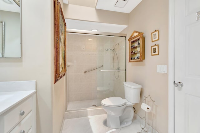 7780 Lake Champlain Ct, Delray Beach, FL 33446 - full bath with toilet, vanity, a stall shower, tile patterned flooring, and baseboards
