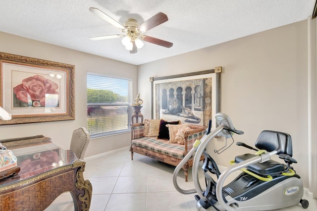 7780 Lake Champlain Ct, Delray Beach, FL 33446 - office space featuring ceiling fan, a textured ceiling, light tile patterned flooring, and baseboards