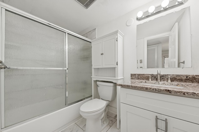 911 Gardenia Dr Unit 252, Delray Beach, FL 33483 - bathroom with toilet, vanity, marble finish flooring, and enclosed tub / shower combo