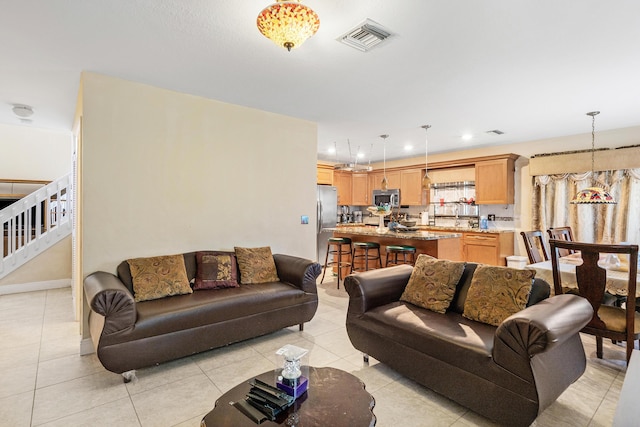 6815 Farragut Ln, Boynton Beach, FL 33437 - living room featuring stairs, light tile patterned flooring, recessed lighting, and baseboards