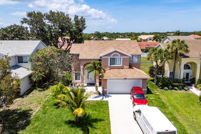 6815 Farragut Ln, Boynton Beach, FL 33437 - view of front facade featuring concrete driveway, stucco siding, an attached garage, a front lawn, and a residential view