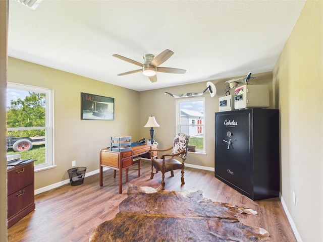 32801 US Highway 441 13 & 14, Okeechobee, FL 34972 - office area featuring wood finished floors, a ceiling fan, and baseboards