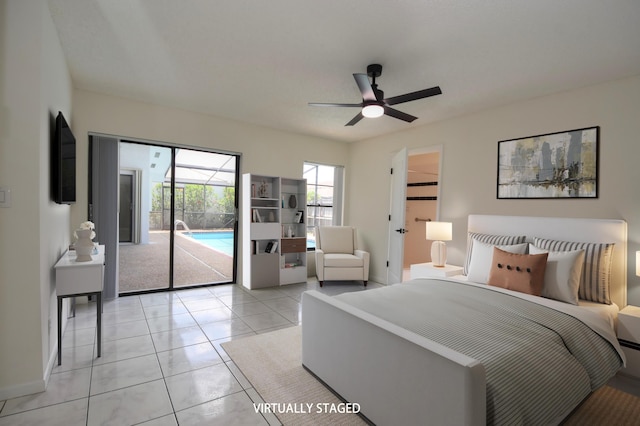 11405 Whisper Lake Way, Boca Raton, FL 33428 - bedroom featuring access to outside, a ceiling fan, and light tile patterned floors