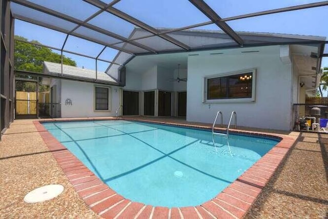 11405 Whisper Lake Way, Boca Raton, FL 33428 - outdoor pool featuring a ceiling fan and a lanai