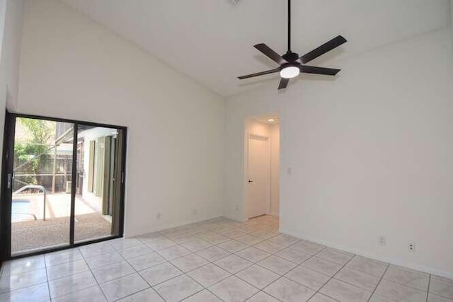 11405 Whisper Lake Way, Boca Raton, FL 33428 - spare room with a ceiling fan, high vaulted ceiling, and light tile patterned floors