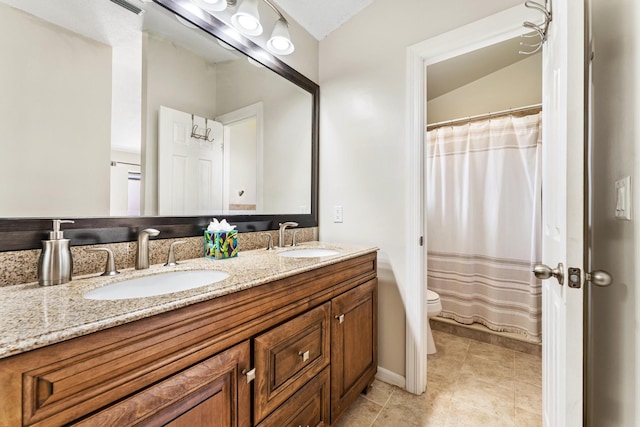 2561 Carambola Cir N Unit 1848Bldg 8, Coconut Creek, FL 33066 - full bath with toilet, double vanity, tile patterned flooring, and curtained shower