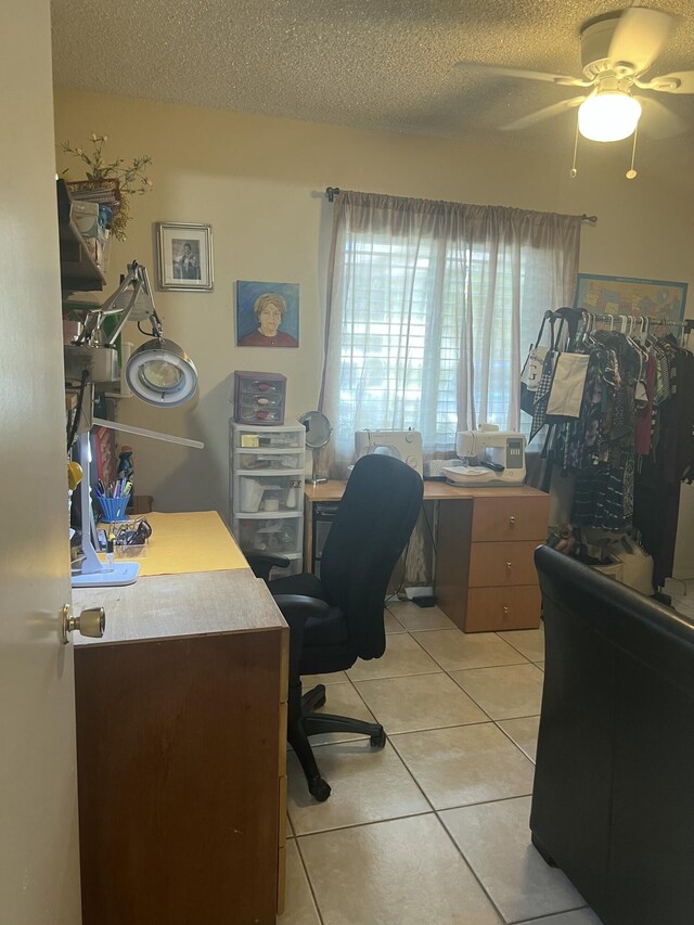 3526 La Palmas Ct Unit A1, Greenacres, FL 33463 - office area featuring light tile patterned flooring, a ceiling fan, and a textured ceiling