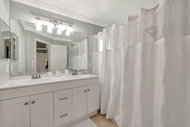 401 SE Ron Rico Ter, Port Saint Lucie, FL 34983 - full bath with crown molding, tile patterned flooring, and double vanity