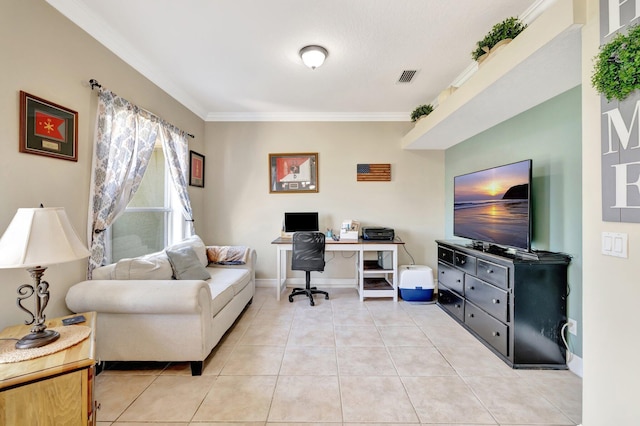 401 SE Ron Rico Ter, Port Saint Lucie, FL 34983 - office area featuring crown molding, light tile patterned floors, and baseboards