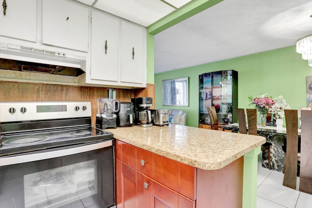 2029 NW 46th Ave Unit E204, Lauderhill, FL 33313 - kitchen featuring electric stove, under cabinet range hood, light countertops, and a peninsula
