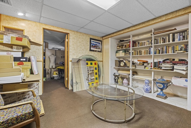 14601 Orange Ave, Fort Pierce, FL 34945 - misc room featuring a drop ceiling, wallpapered walls, and carpet flooring