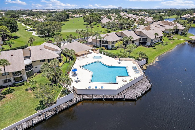 17166 Waterbend Dr Unit 210, Jupiter, FL 33477 - aerial view of residential area with a large body of water, a pool area, and a golf club