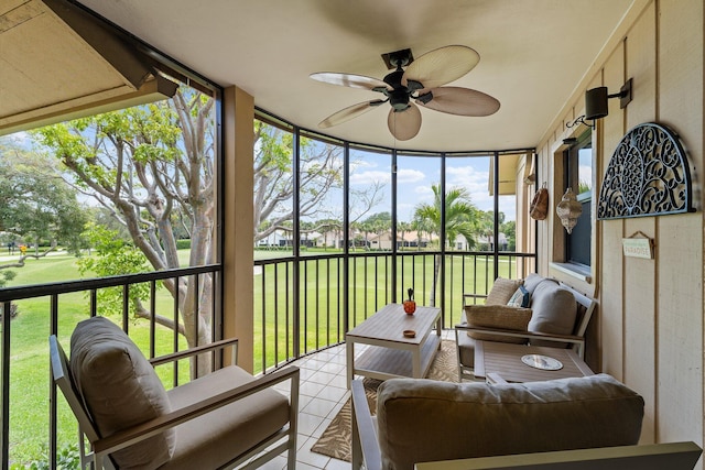 17166 Waterbend Dr Unit 210, Jupiter, FL 33477 - sunroom with a ceiling fan and an outdoor hangout area