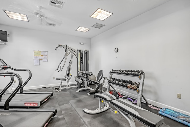 7430 S Ocean Dr Unit 319, Jensen Beach, FL 34957 - exercise room featuring baseboards and ceiling fan