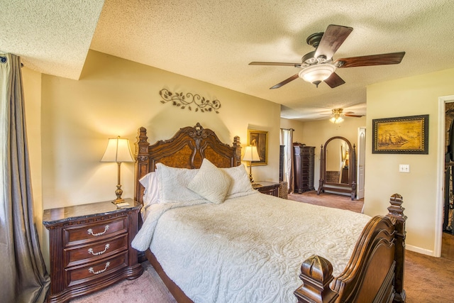 11033 67th Pl N, The Acreage, FL 33412 - bedroom with a textured ceiling, carpet floors, a ceiling fan, arched walkways, and baseboards