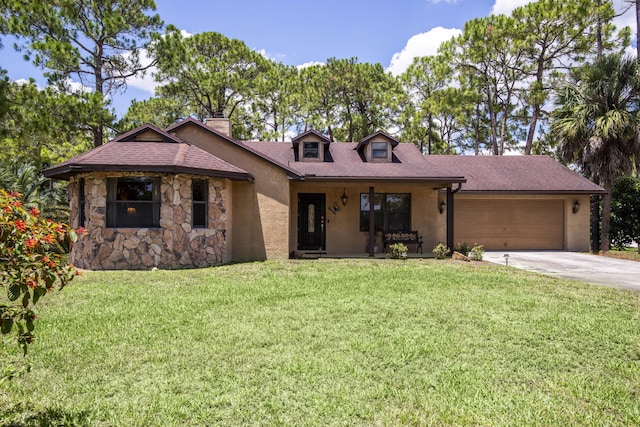 11033 67th Pl N, The Acreage, FL 33412 - view of front of house with a chimney, driveway, a garage, and a front lawn