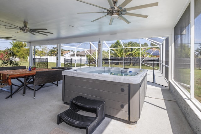 149 SW Grimaldo Ter, Port Saint Lucie, FL 34984 - sunroom with ceiling fan, a hot tub, and plenty of natural light