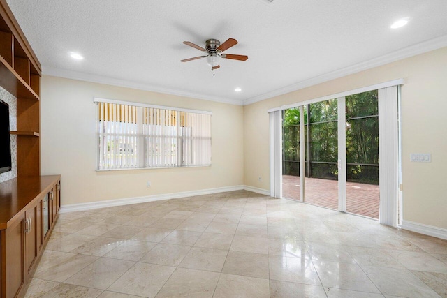 8440 Serena Creek Ave, Boynton Beach, FL 33473 - spare room featuring ceiling fan, ornamental molding, baseboards, recessed lighting, and light tile patterned floors