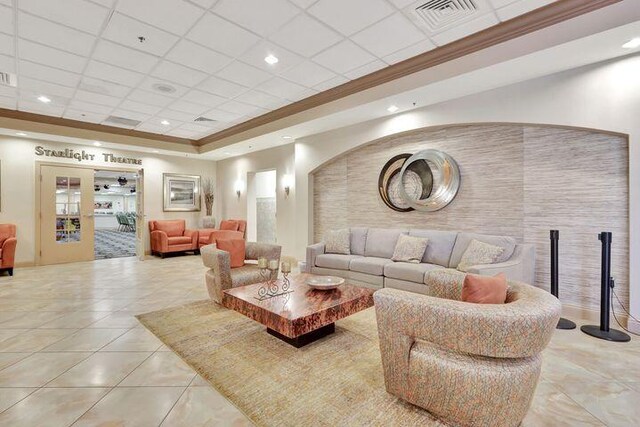 15355 Lakes Of Delray Blvd Unit 211, Delray Beach, FL 33484 - common area featuring crown molding, recessed lighting, and a drop ceiling