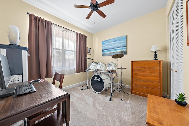 18081 SE Country Club Dr Unit 370, Tequesta, FL 33469 - carpeted home office featuring baseboards and ceiling fan