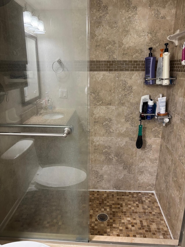 bathroom featuring a shower stall and a sink