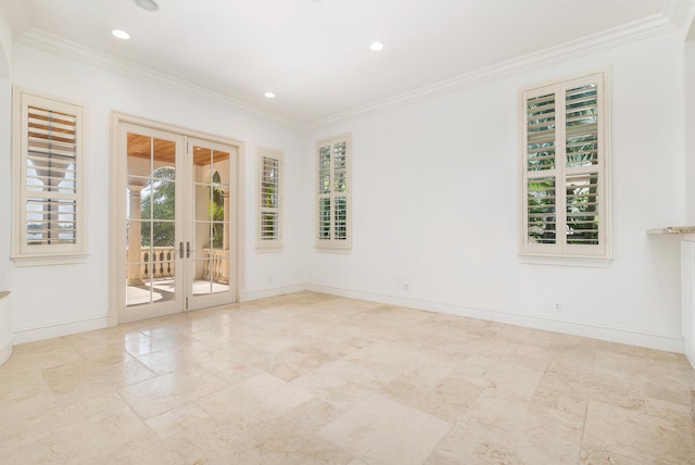 3309 S Flagler Dr, West Palm Beach, FL 33405 - empty room featuring french doors, plenty of natural light, ornamental molding, recessed lighting, and baseboards