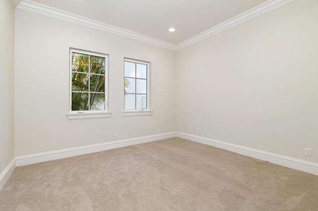 3309 S Flagler Dr, West Palm Beach, FL 33405 - spare room with crown molding, light colored carpet, baseboards, and recessed lighting