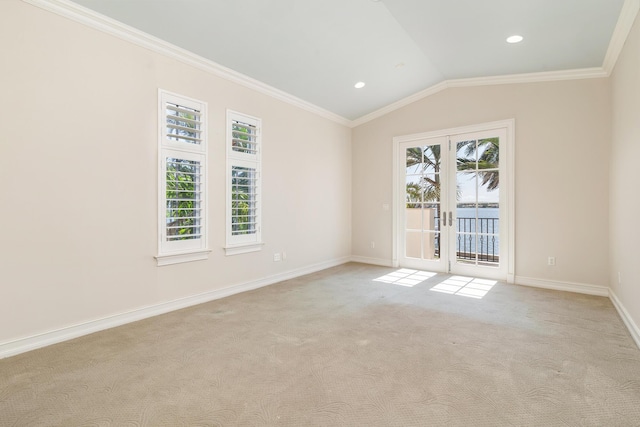 3309 S Flagler Dr, West Palm Beach, FL 33405 - unfurnished room featuring light colored carpet, baseboards, french doors, crown molding, and recessed lighting
