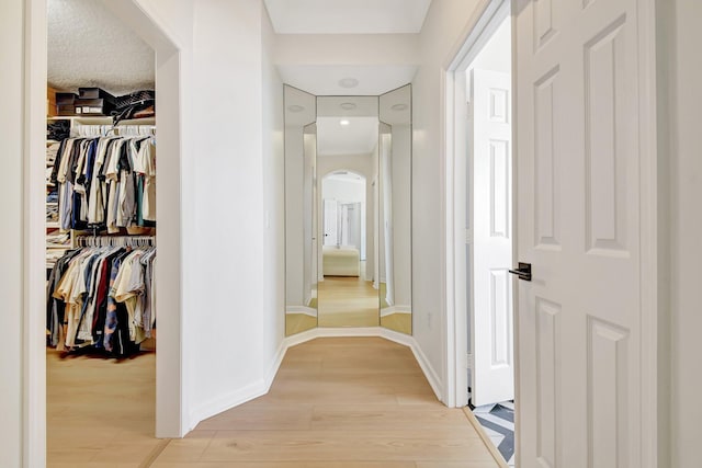 9800 Stover Way, Wellington, FL 33414 - corridor featuring light wood-style flooring, arched walkways, and baseboards