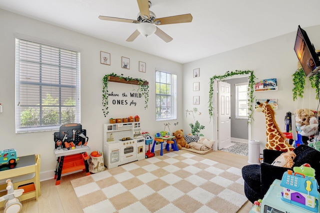 9800 Stover Way, Wellington, FL 33414 - rec room with ceiling fan, baseboards, and wood finished floors