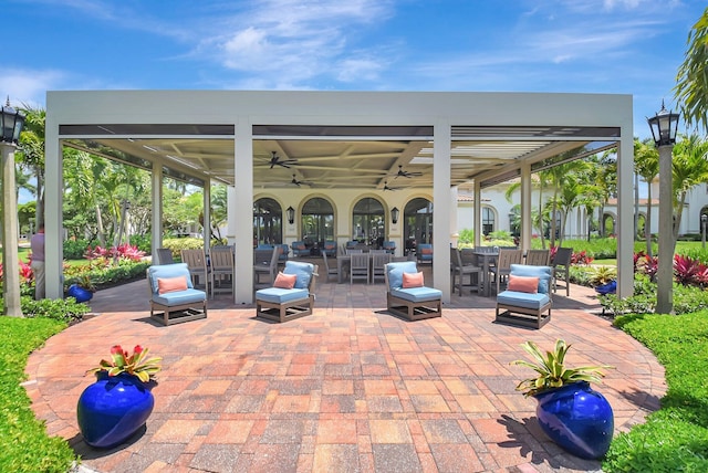 9800 Stover Way, Wellington, FL 33414 - view of patio with ceiling fan, outdoor dining area, and an outdoor living space