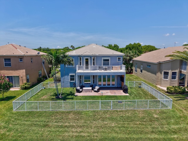 9800 Stover Way, Wellington, FL 33414 - back of property featuring a balcony, a patio area, outdoor lounge area, stucco siding, and a tiled roof