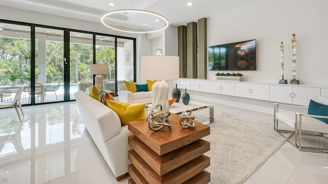 13206 Faberge Pl, Palm Beach Gardens, FL 33418 - living room featuring light tile patterned floors and recessed lighting