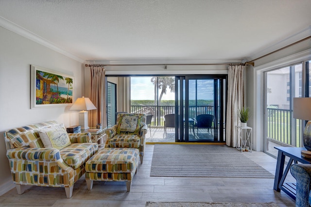 2641 NE Ocean Blvd Unit 106, Stuart, FL 34996 - living area featuring plenty of natural light, wood finished floors, and ornamental molding