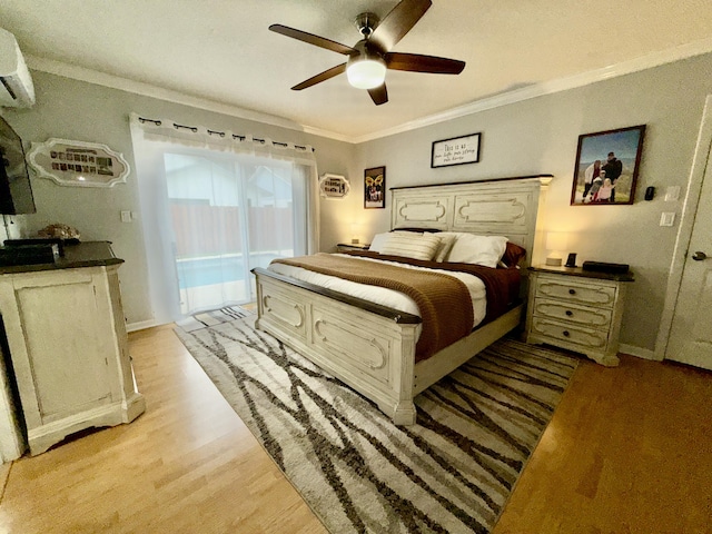 8421 SW 41st Ct, Davie, FL 33328 - bedroom featuring ornamental molding, access to outside, light wood-style floors, a wall mounted air conditioner, and baseboards