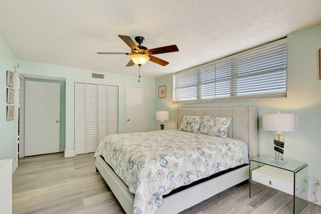 3640 N Ocean Dr Unit 427, Singer Island, FL 33404 - bedroom with a textured ceiling, light wood-type flooring, ceiling fan, and a closet