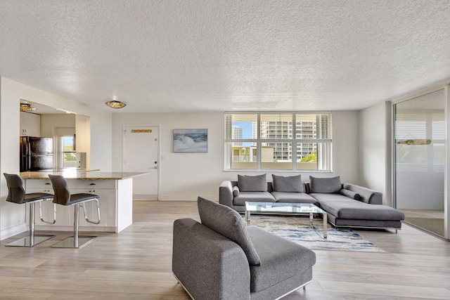 3640 N Ocean Dr Unit 427, Singer Island, FL 33404 - living room with light wood-style floors, a textured ceiling, and baseboards