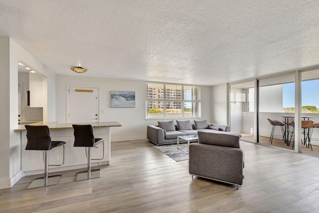 3640 N Ocean Dr Unit 427, Singer Island, FL 33404 - living room with a textured ceiling, light wood-style floors, healthy amount of natural light, and baseboards