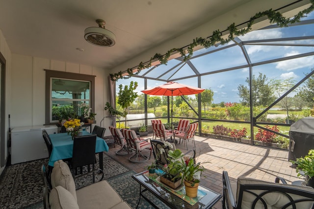 19404 Broad Shore Walk, Loxahatchee, FL 33470 - view of patio featuring a lanai, an outdoor living space, and outdoor dining area