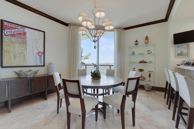 5050 N Ocean Dr Unit 1701, Singer Island, FL 33404 - dining room featuring crown molding and a chandelier
